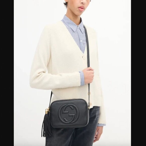 $1280 GUCCI Black Leather Disco Soho Gold Hardware Tassel Crossbody Bag as is - Picture 1 of 16